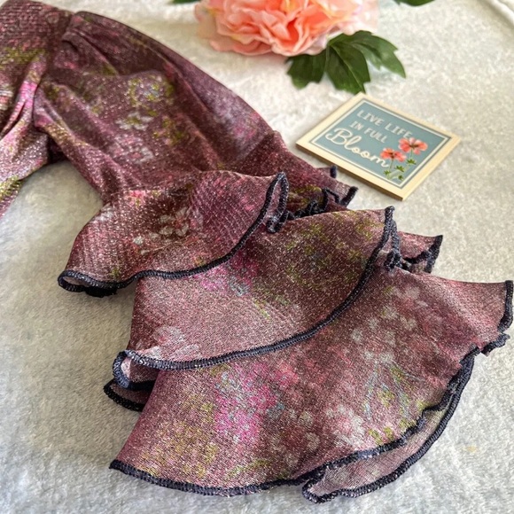 Speechless Sz 8 Women’s Purple Floral Print Dress Glitter Knit Ruffle 3/4 Sleeve - Picture 5 of 7